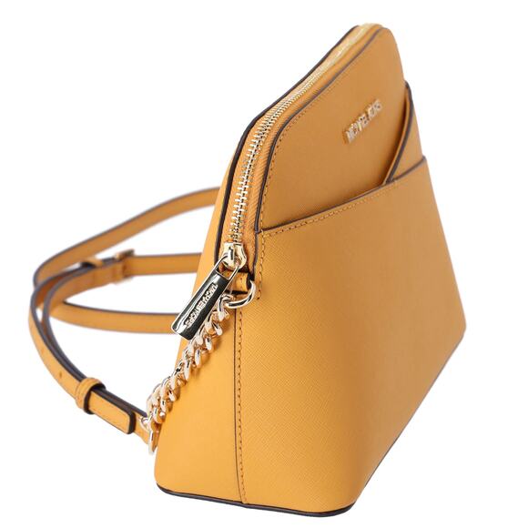 Michael Kors Jet Set Travel Medium Dome Crossbody Bag Gold Rod Yellow Leather - Picture 2 of 4